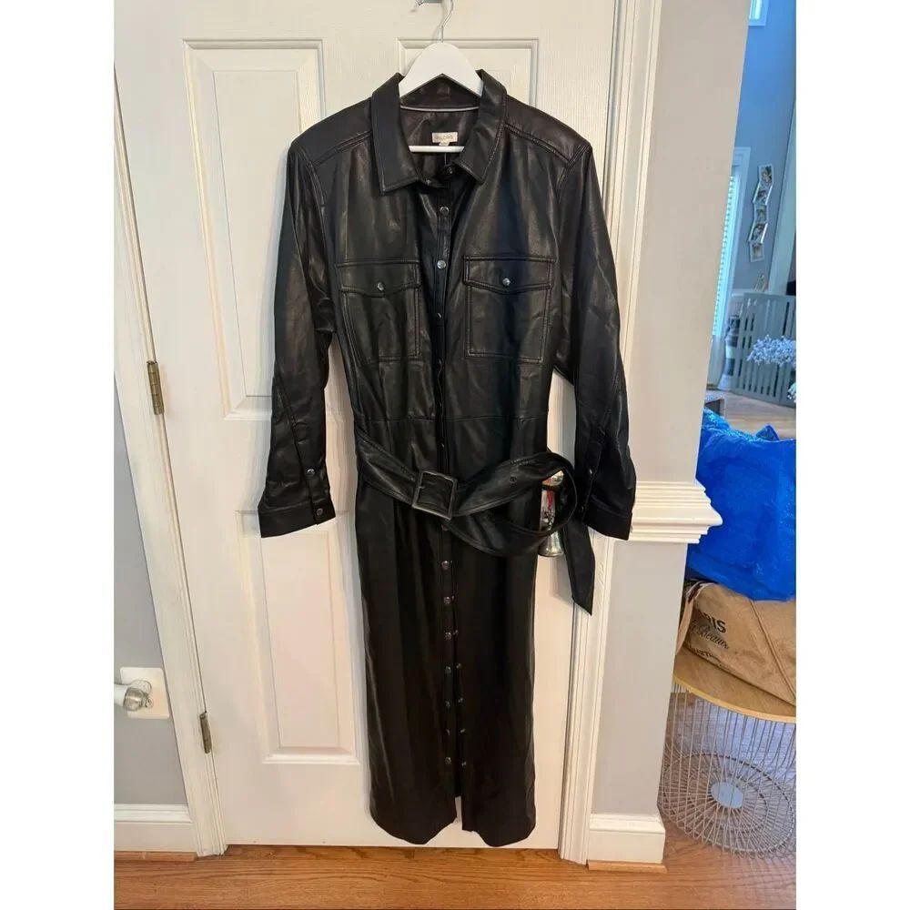 Anthropologie Pilcro Black Faux Leather Belted Dress sz 2X NWT